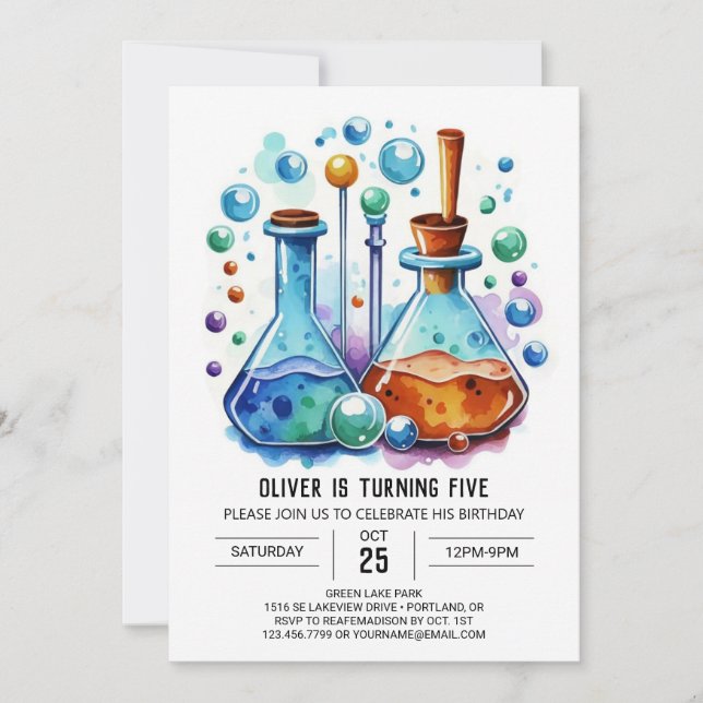 Custom Whimsy Experiment Scientist Birthday Invitation (Front)