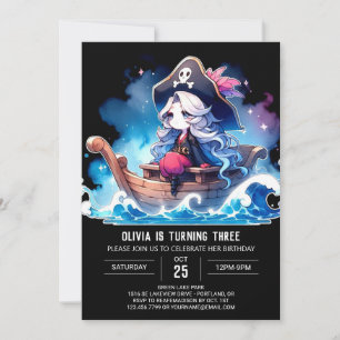 Custom Whimsy Pirate Girl Birthday Invitation