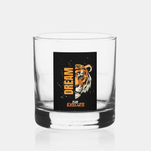 "Custom Whiskey Glass – Tiger Head & Motivational"