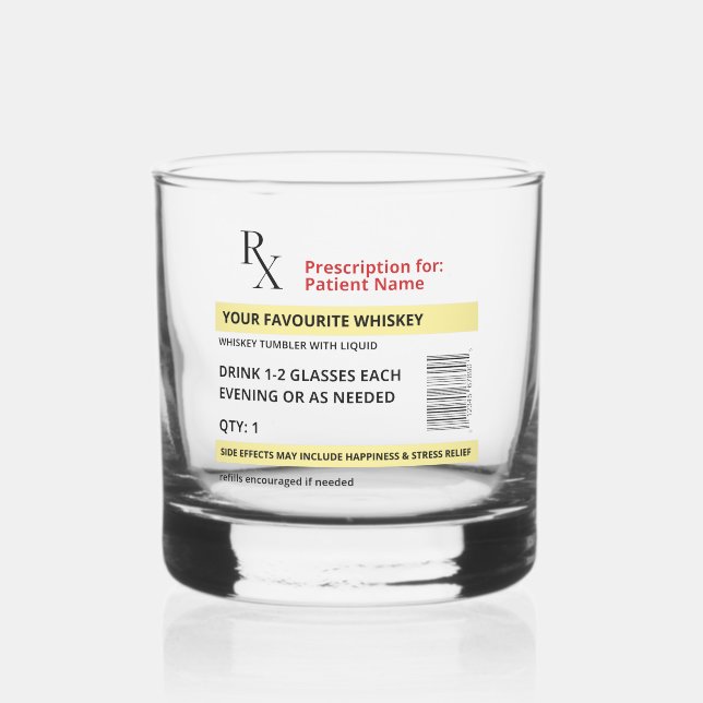 Custom Whiskey Prescription Tumbler  Whiskey Glass (Front)