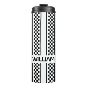 Custom White and Black Race Sport Stripe Thermal Tumbler