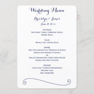 Custom White And Blue Wedding Menu