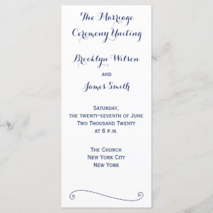 Custom White And Blue Wedding Programs Rack Cards