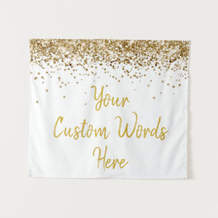 Custom White and Gold Birthday Party Photo Booth Tapestry