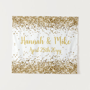 Custom White and Gold Wedding Backdrop Photo Booth Tapestry
