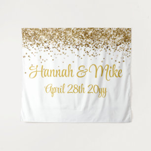 Custom White and Gold Wedding Backdrop Photo Booth Tapestry