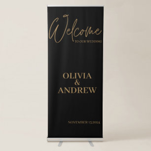 Custom White And Golden Wedding Couple Name Retractable Banner