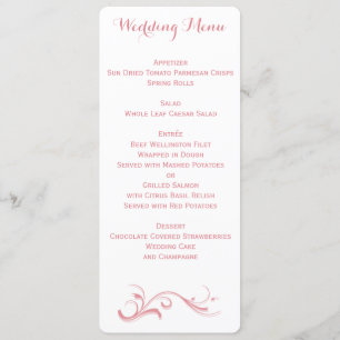 Custom White And Pink Wedding Menu