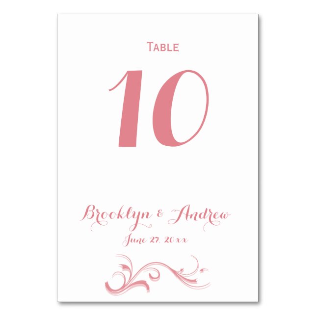 Custom White And Pink Wedding Table Numbers (Front)
