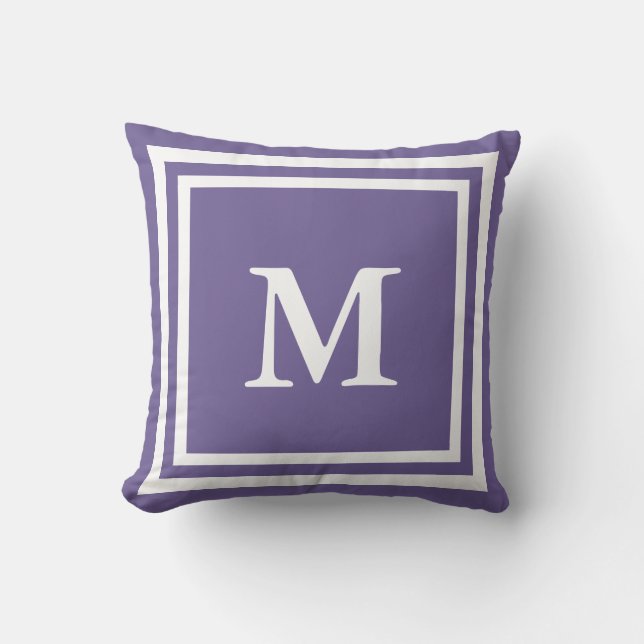 Custom White and Purple Monogrammed Outdoor Cushion (Front)