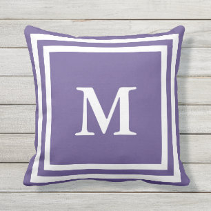 Custom White and Purple Monogrammed Outdoor Cushion