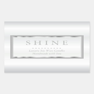 Custom White and Silver Rectangular Sticker