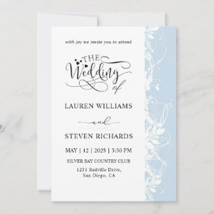 Custom White And Soft Light Blue Wedding Invitation