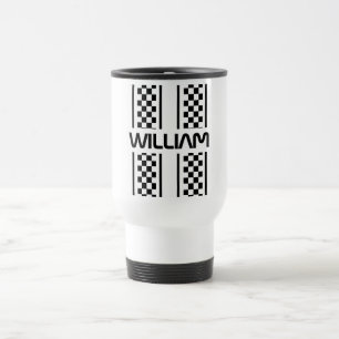 Custom White & Black Auto Race Stripe  Travel Mug