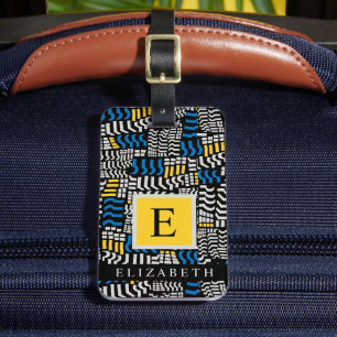 Custom White Black Blue Yellow Abstract Pattern Luggage Tag