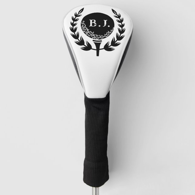 Custom White Black Monogrammed Logo  Golf Head Cover (Front)