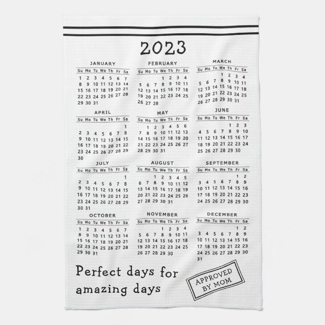 Custom White Black Motivational 2023 Calendar Tea Towel (Vertical)