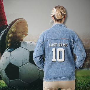 Custom White Black Sport Jersey Number Jeans Denim Jacket