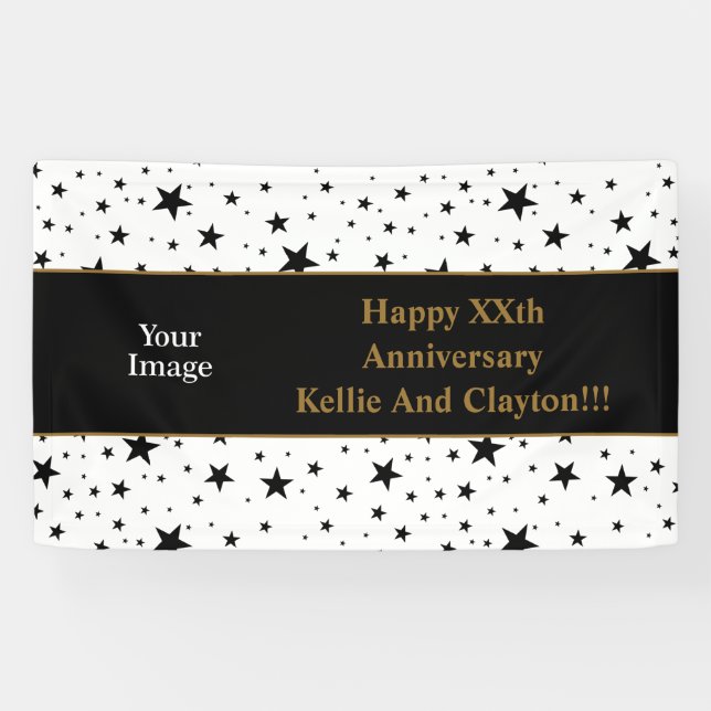 Custom White/Black Stars Message/Photo Anniversary Banner (Horizontal)