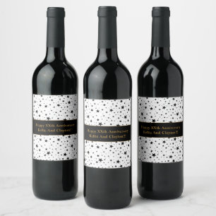 Custom White/Black Stars Wedding Anniversary Wine Label