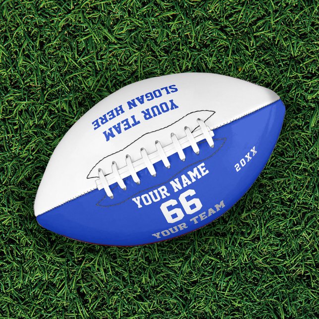 Custom white blue Football with Name, Number, Team American Football (Creator Uploaded)