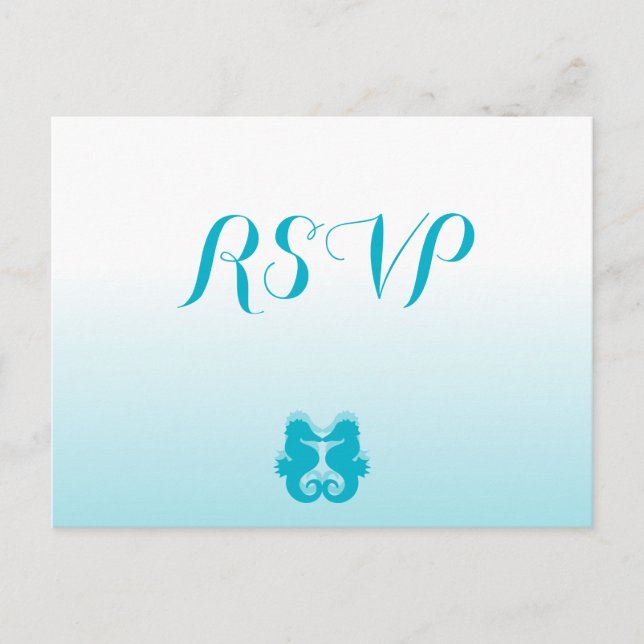 Custom White Blue Seahorse Wedding RSVP Postcards (Front)