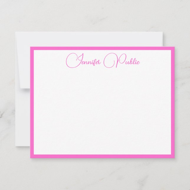 Custom White Border Pink Handwritten Script Name Card (Front)