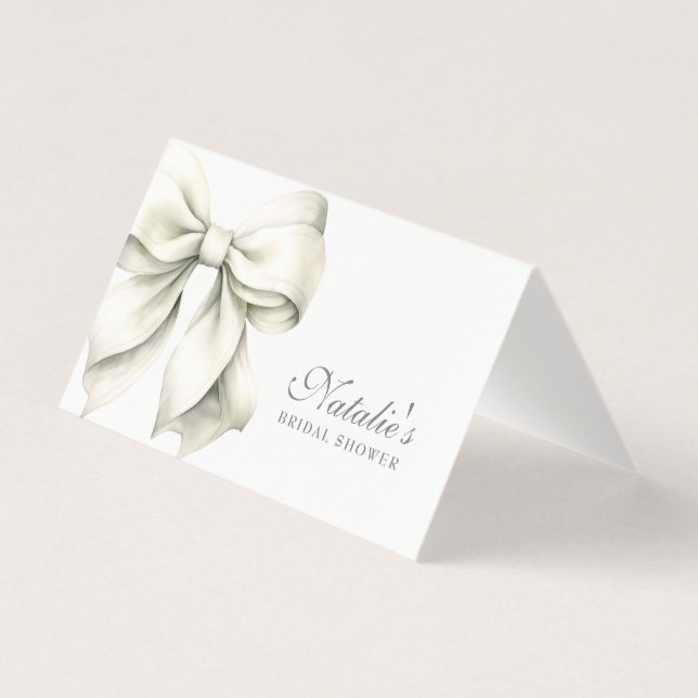 Custom White Bow Bridal Shower Fancy Place Cards (Front)