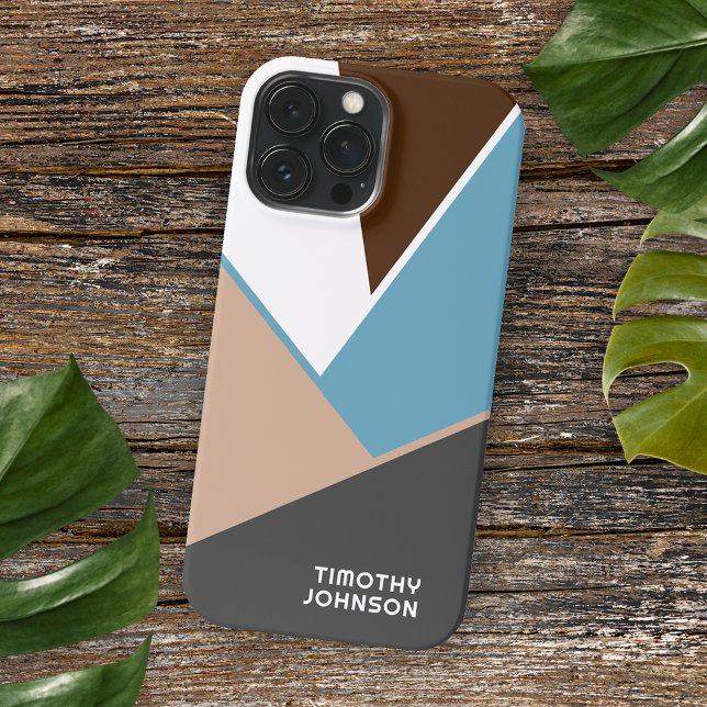 Custom White Brown Blue Grey Beige Block Art iPhone Case (Creator Uploaded)