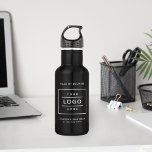 Custom White Business Logo Branded Black 532 Ml Water Bottle<br><div class="desc">Custom black stainless steel branded water bottle features your professional business logo design,  along with wording for your business name,  slogan,  website,  location,  or other information that can be personalised. Simply add your company logo to the white placeholder image space,  and fill in with your preferred wording.</div>