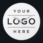 Custom White Business Logo Company Branded Large Clock<br><div class="desc">Custom branded clock for your business or home office features your logo design. The scale of the logo and the white background colour can be adjusted. Please contact the designer for further assistance at kathleen@plushpaper.com</div>