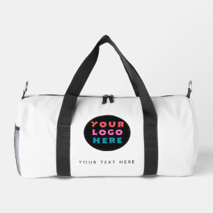 Custom White Business Logo & Text Fitness Duffle Bag