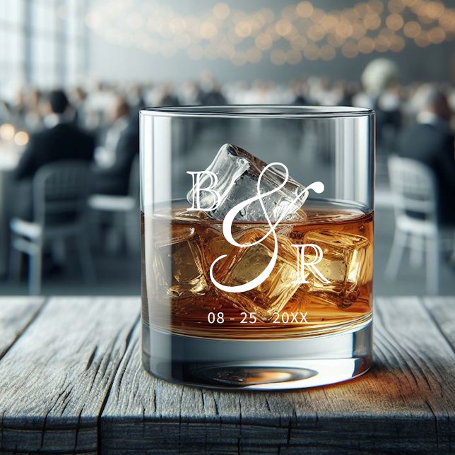 Custom White Calligraphy Couple Names Initials Whiskey Glass (Creator Uploaded)
