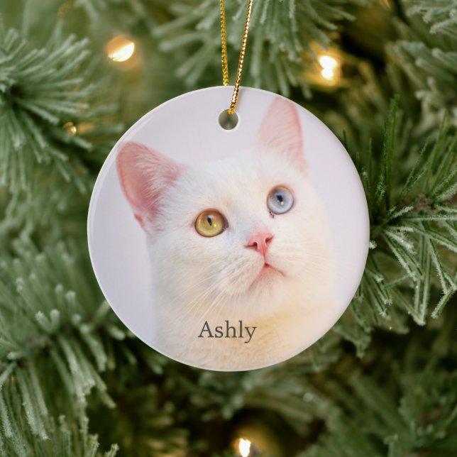 Custom White Cat Photo Personalised Ceramic Tree Decoration (Tree)