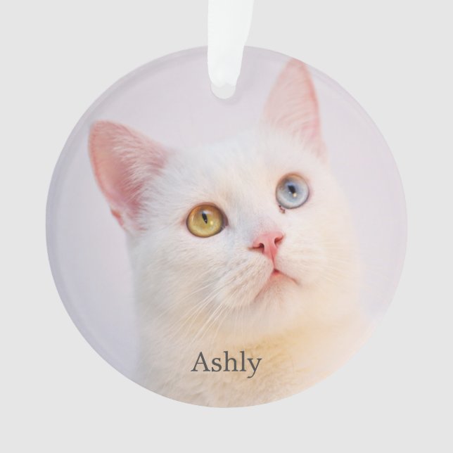 Custom White Cat Photo Personalised Ornament (Front)