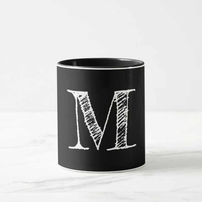 Custom White Chalkboard Monogram Black Tea Coffee Mug (Center)
