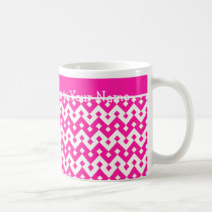 Custom White Coffee Mug, Candy Pink Geometric Mug