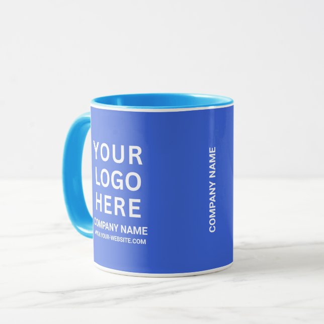 Custom White Company Logo on a Business Blue Mug (Front Left)