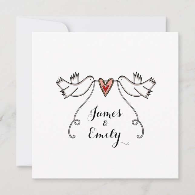 Custom White Doves Love Heart Wedding Invitation (Front)