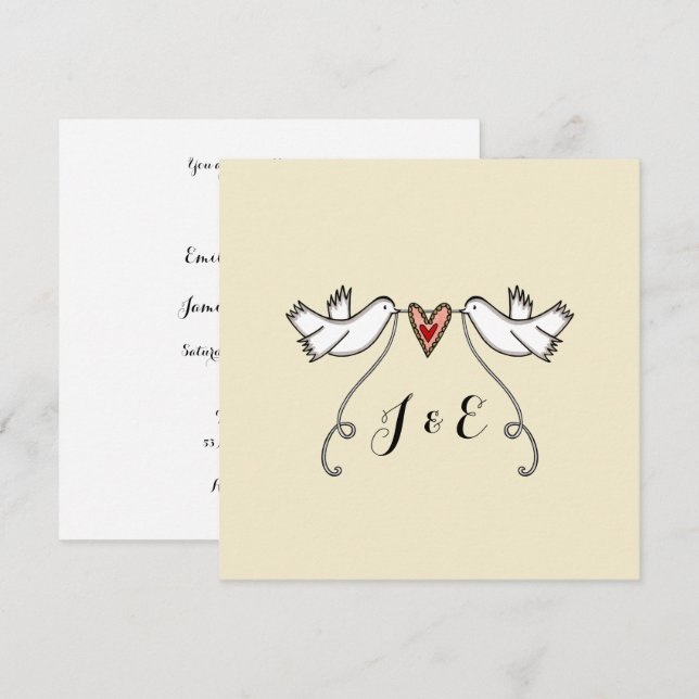 Custom White Doves Love Heart Wedding Invitation (Front/Back)