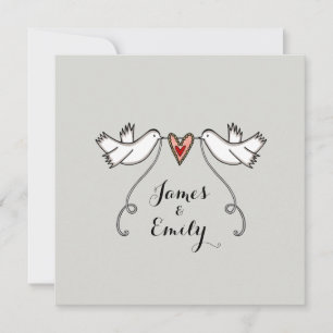 Custom White Doves Love Heart Wedding Invitation
