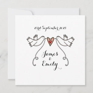 Custom White Doves Love Heart Wedding Invitation