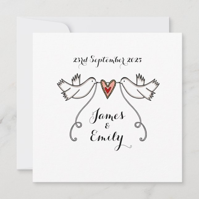 Custom White Doves Love Heart Wedding Invitation (Front)