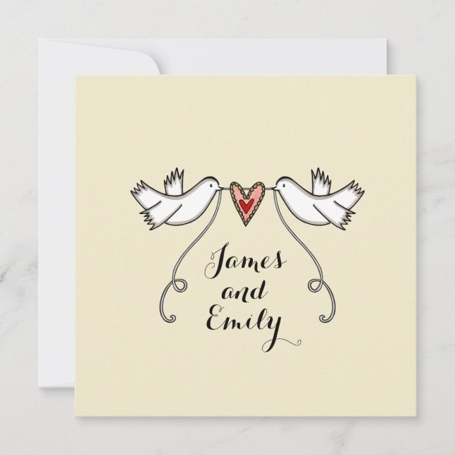 Custom White Doves Love Heart Wedding Invitation (Front)
