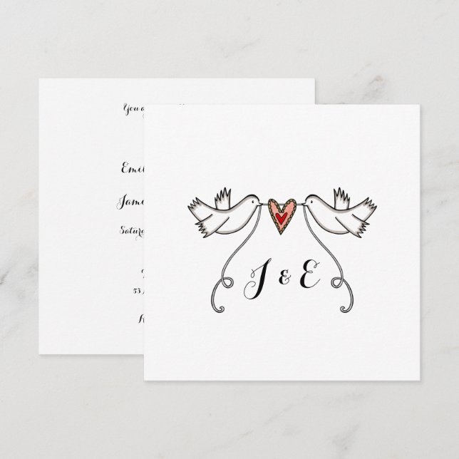 Custom White Doves Love Heart Wedding Invitation (Front/Back)