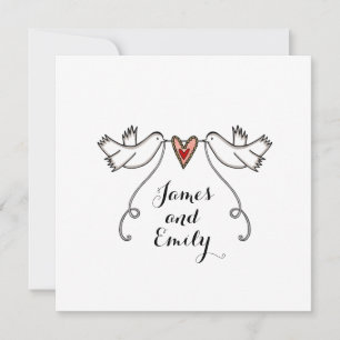 Custom White Doves Love Heart Wedding Invitation