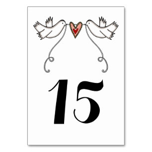 Custom White Doves Love Heart Wedding Table Number