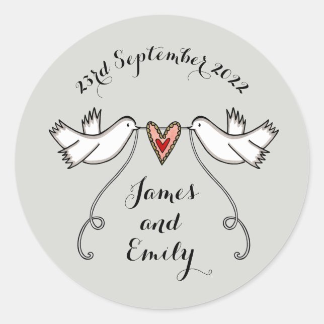 Custom White Doves Wedding Sticker (Front)