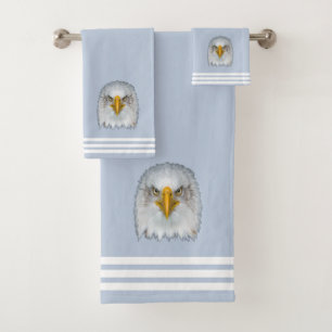 Custom White Eagle & Three Stripes on Light Blue Bath Towel Set