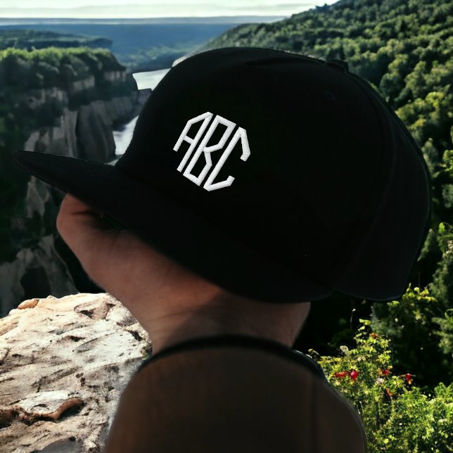 Custom White Embroidered Hat Monogram on Black Cap (Creator Uploaded)